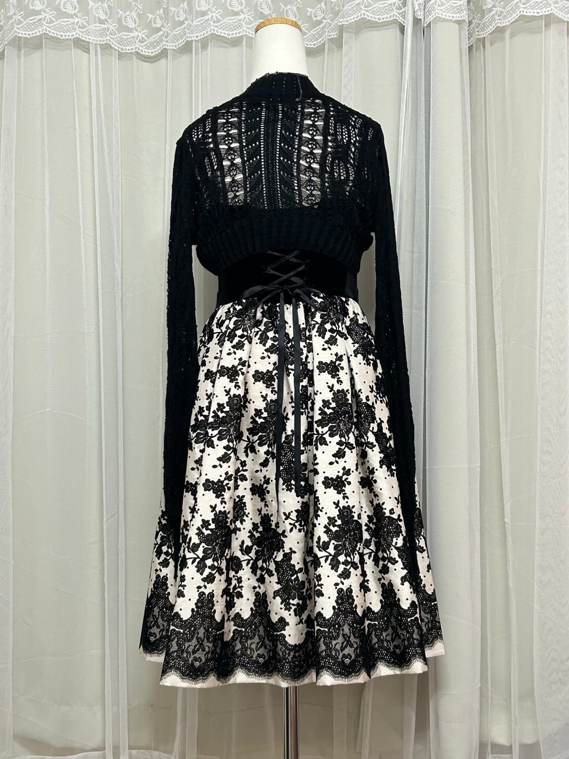 로맨틱고딕 오리엔탈 플로럴 리본아일렛 원피스 고스로리 갸루 상품이미지4