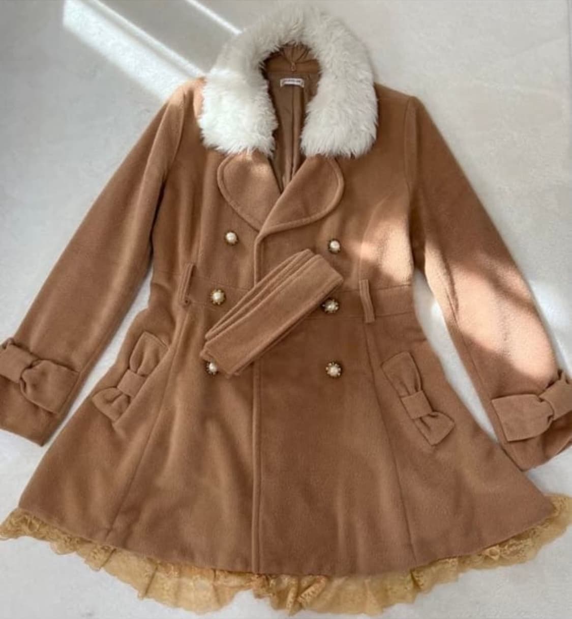 라떼갸루 리본코트 리즈리사 큐롯 니트 아가일 왕리본 히메갸루 상품이미지1