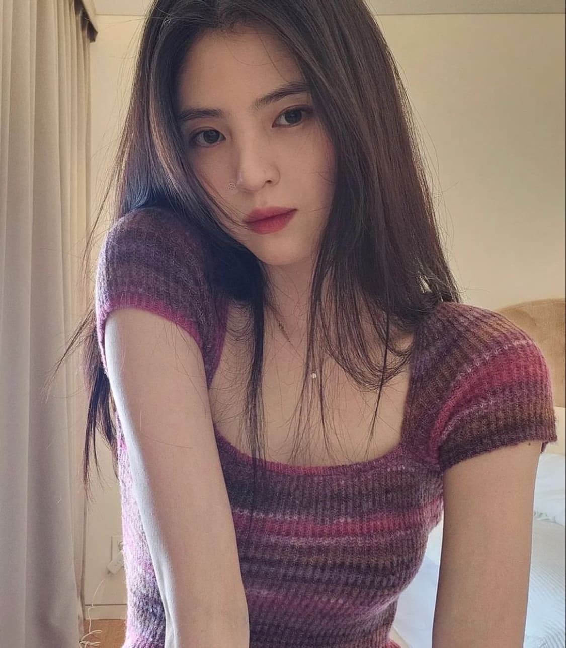 보라 크롭니트 반팔 상품이미지1