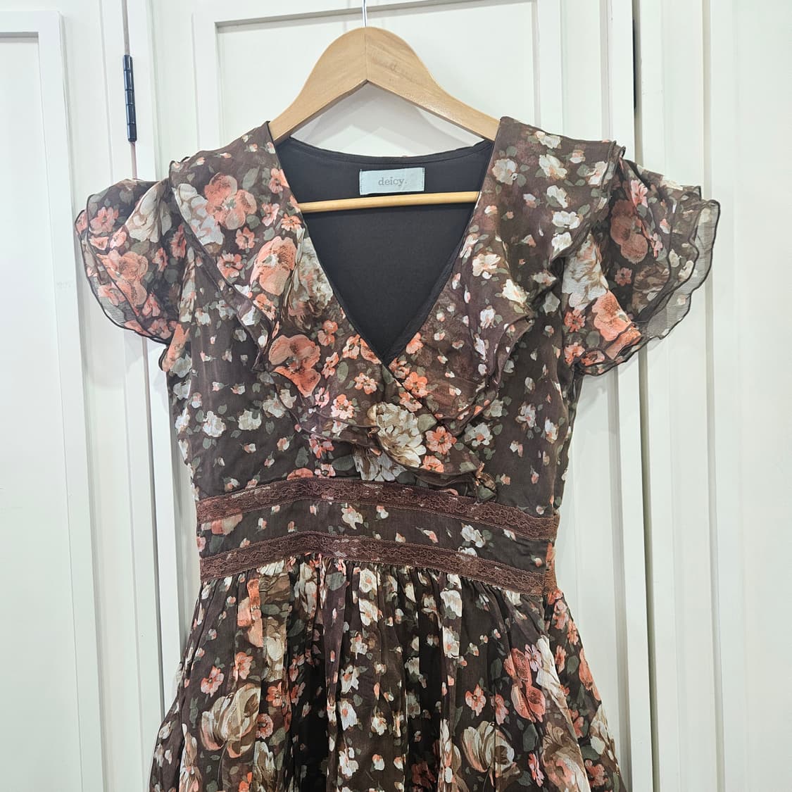 초코 플라워 프릴 쉬폰 원피스 상품이미지3