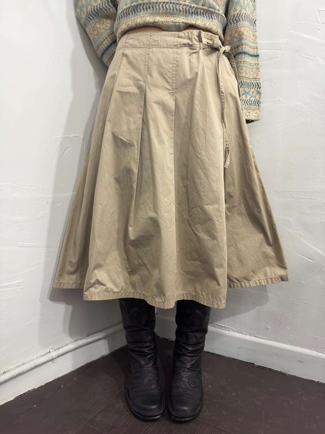 humanwomen beige pleats wrap skirt 상품이미지3