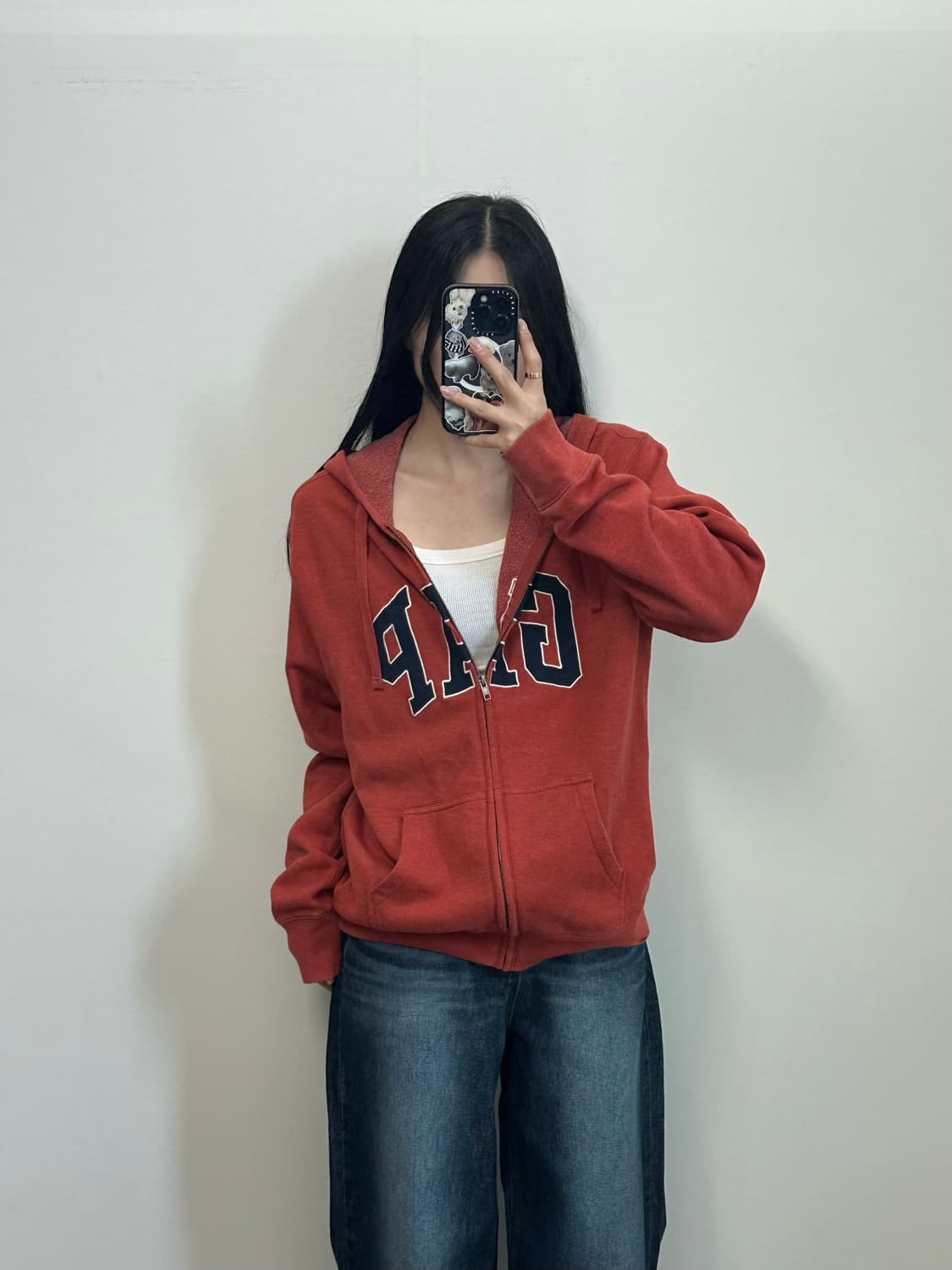 Gap 갭 자수로고 오렌지브라운 후드집업 상품이미지1