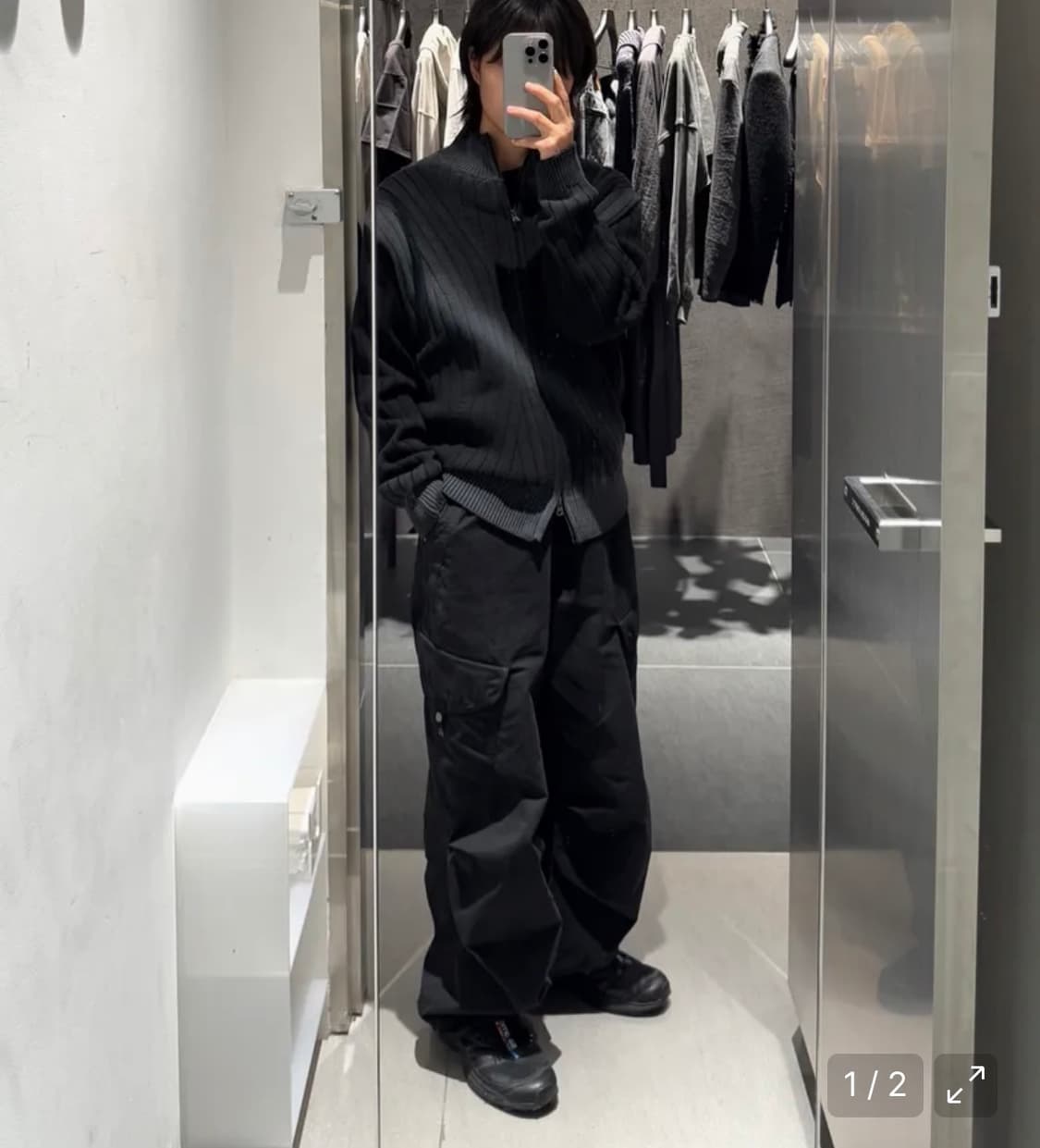 인사일런스 스프레이 워시드 집업 니트 BLACK L사이즈 상품이미지4