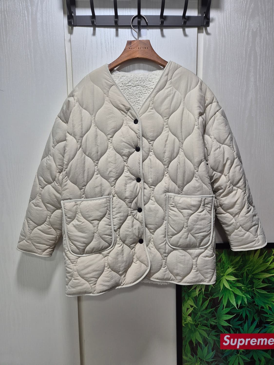 아이보리 누빔 안감 숏 패딩. 깔깔이 상품이미지1