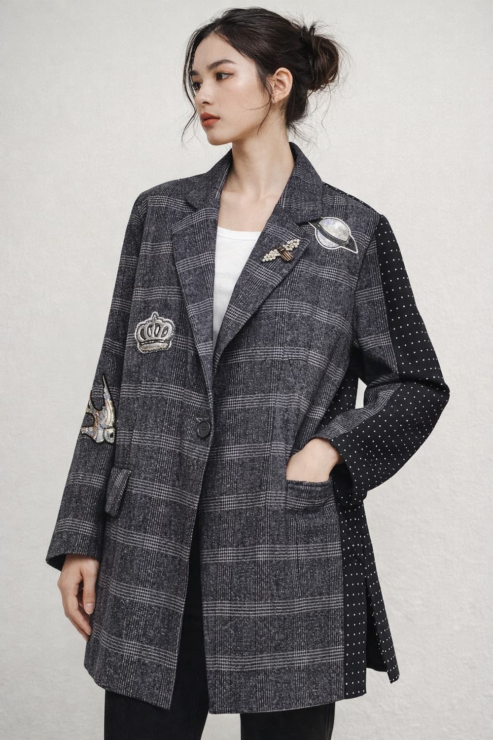 엔쥬반 체크도트 디자이너자켓 상품이미지1