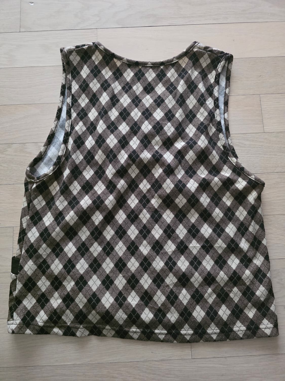 빈티지 갈색 체크 모리 조끼 셔링 상품이미지4