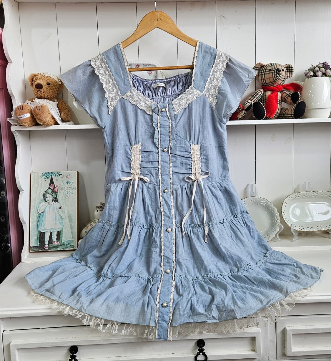 
엑시즈팜(Axes Femme) 소라 레이스 리본 티어드 원피스 상품이미지1