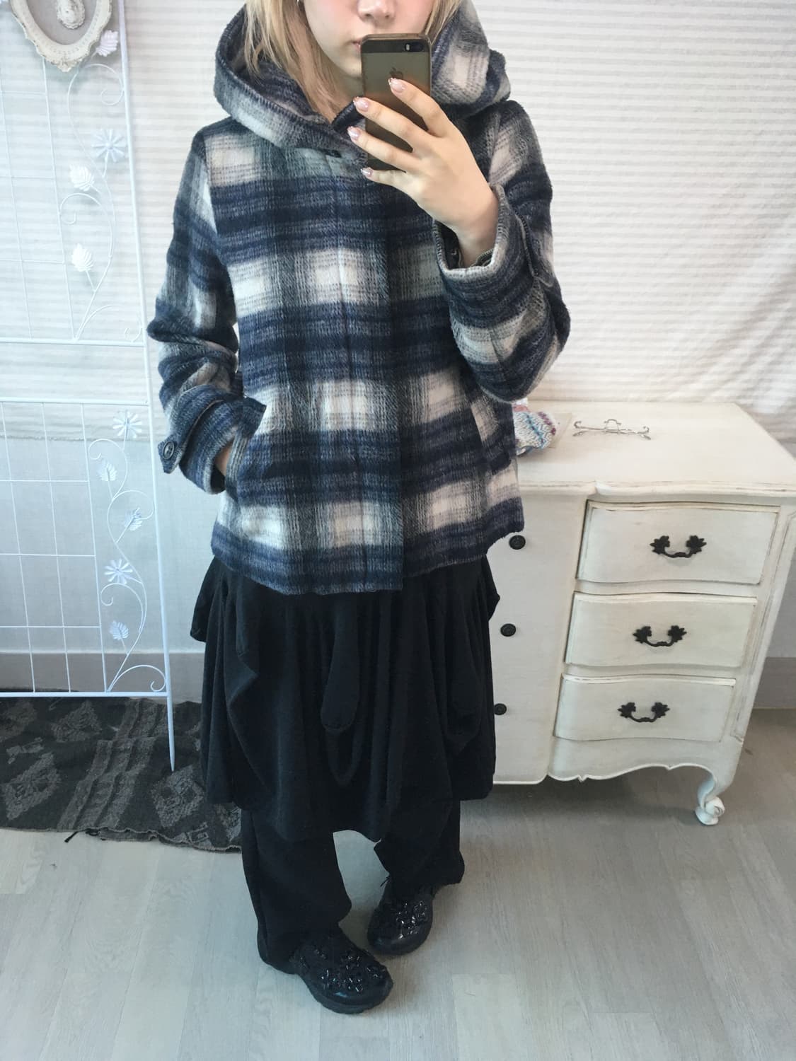 일본빈티지 체크 후드 블루종 겨울 자켓 상품이미지3