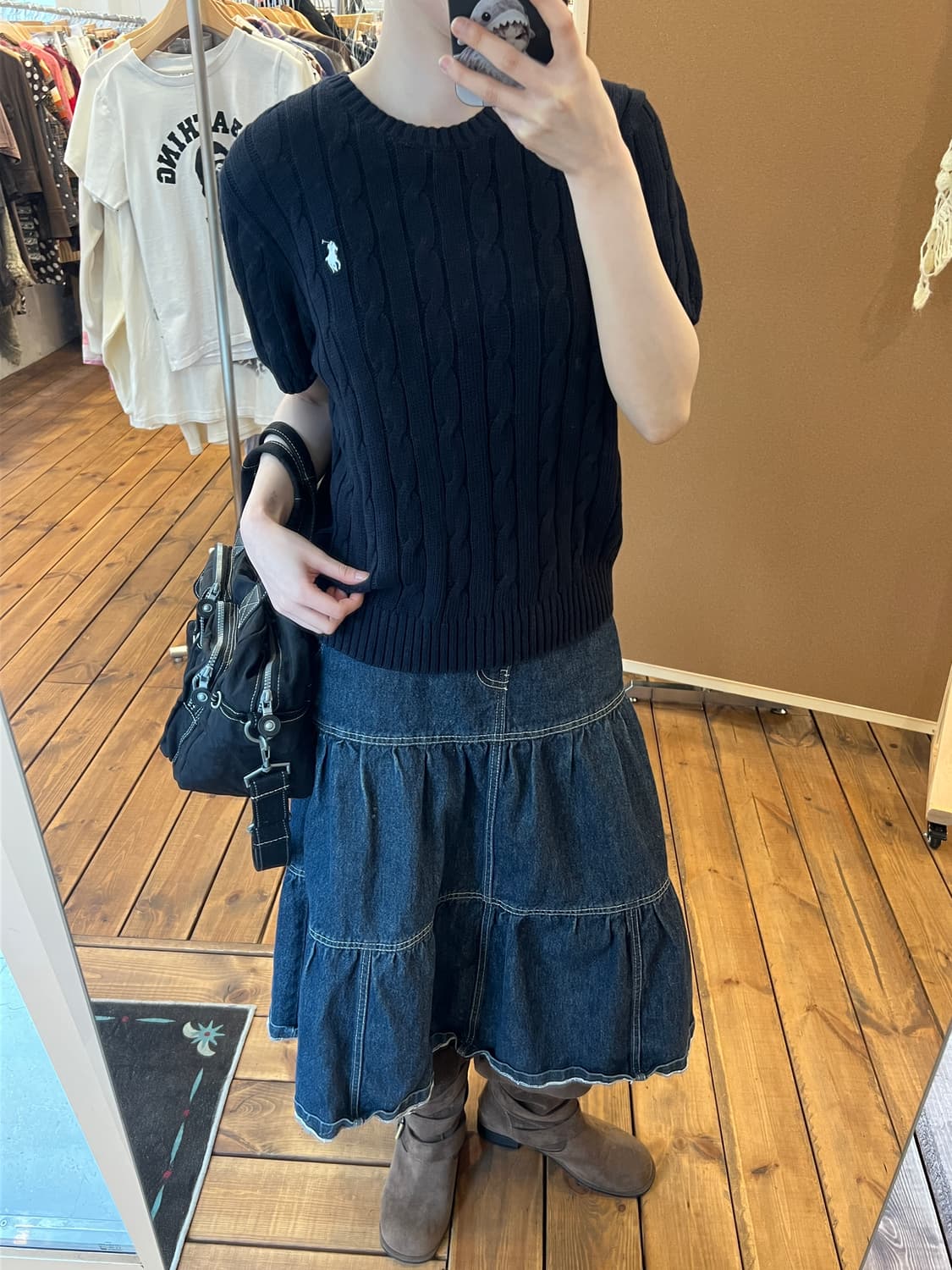 폴로 블랙 꽈배기 반팔 니트 상품이미지1