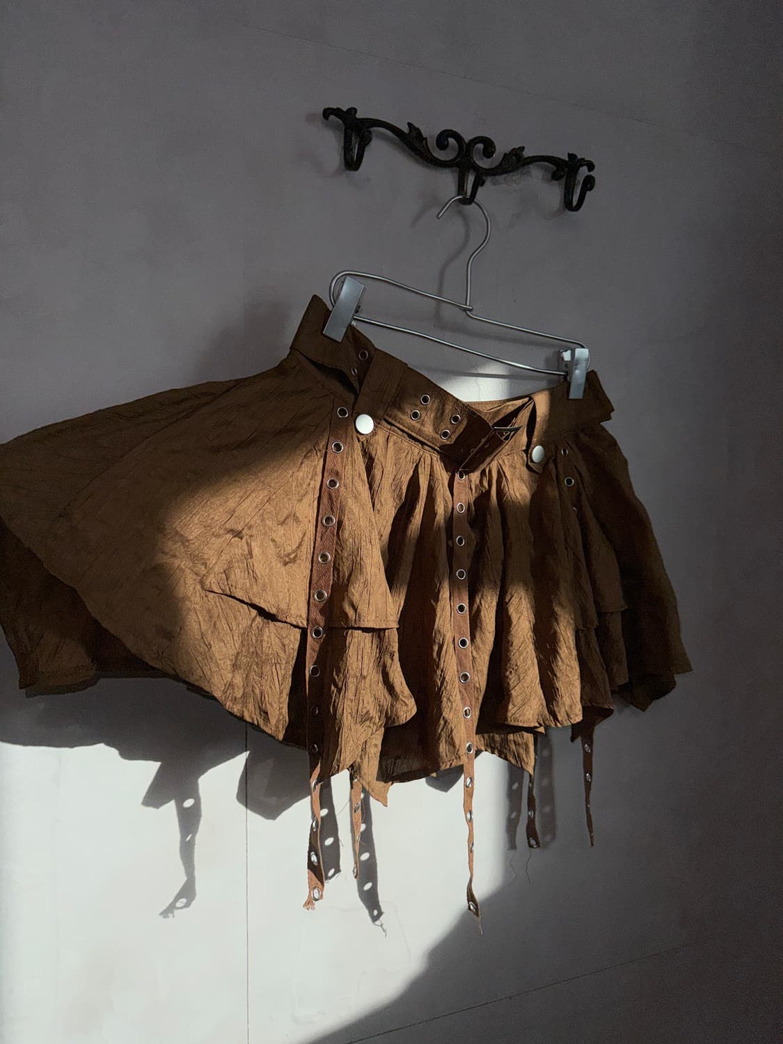 Brown eyelet unbalance grunge western sk 상품이미지2