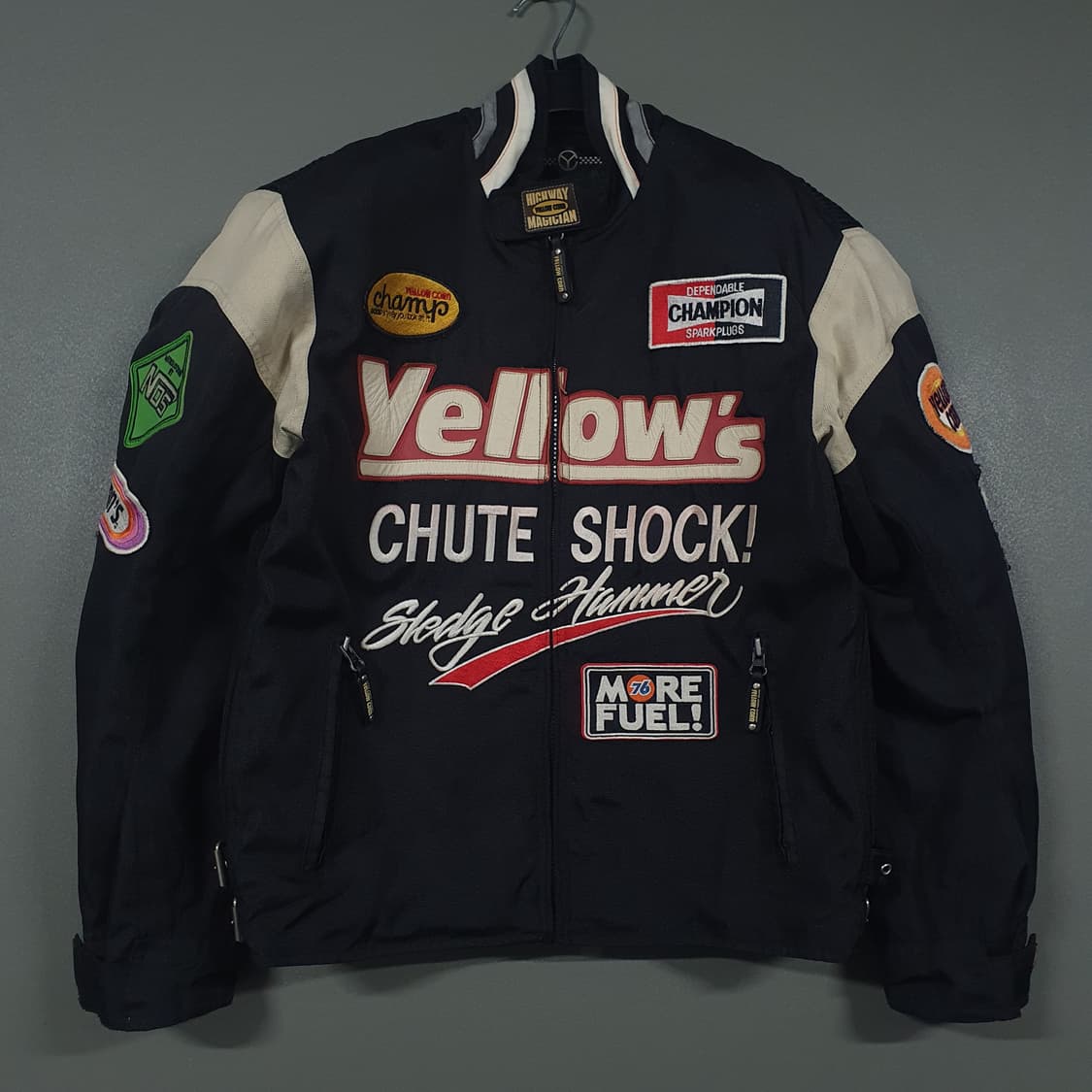 실측 M) 옐로우콘 슬래지해머 레이싱 테디 패치 바이커 바시티 자켓 상품이미지2