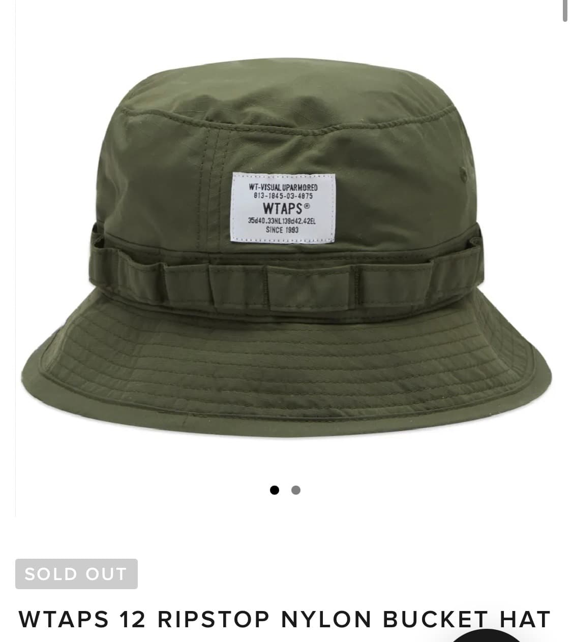 L) WTAPS 더블탭스 립스탑 나일론 버킷햇 올리브 판매. 상품이미지1