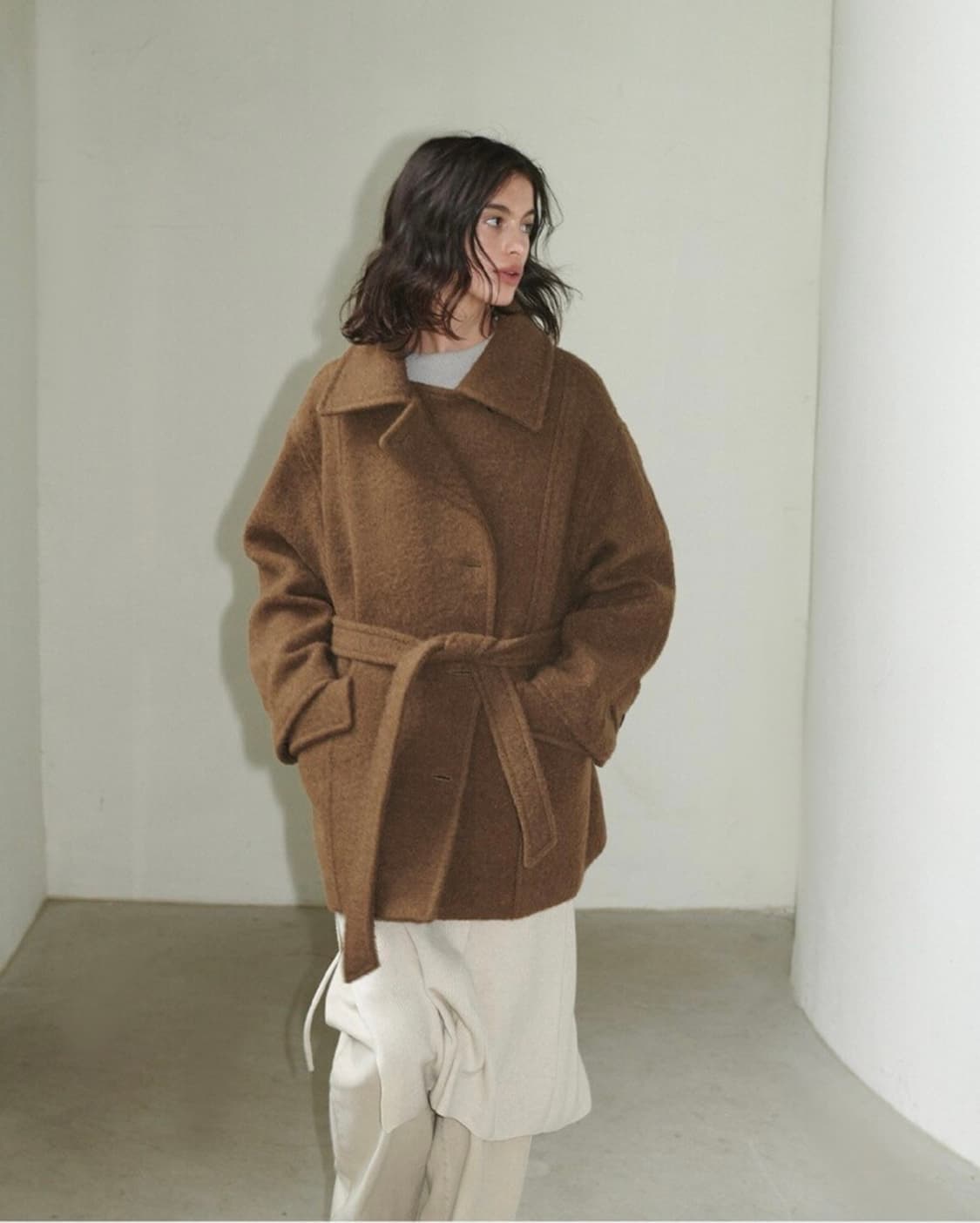 클리지 clizy 핸드메이드 벨티드 하프코트 상품이미지7