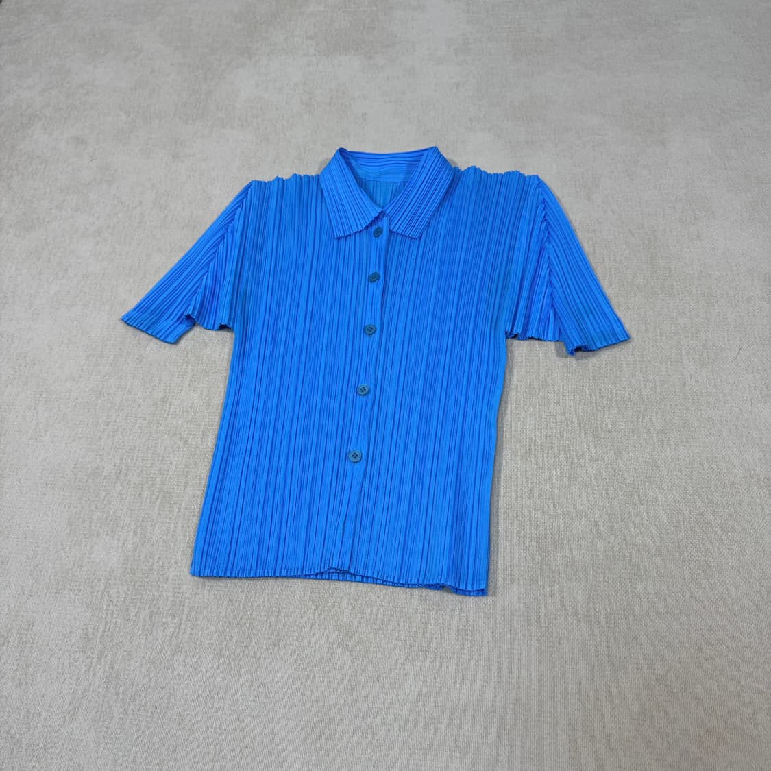 Pleated Short Sleeve Blouse Blue 상품이미지2