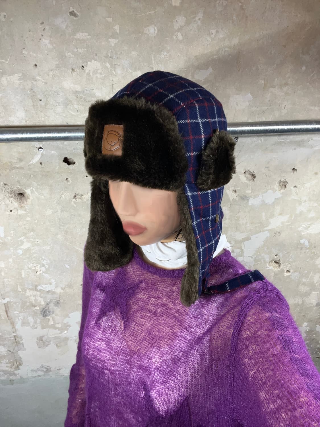 빈티지 체크드 이어플랩 방한모 상품이미지2
