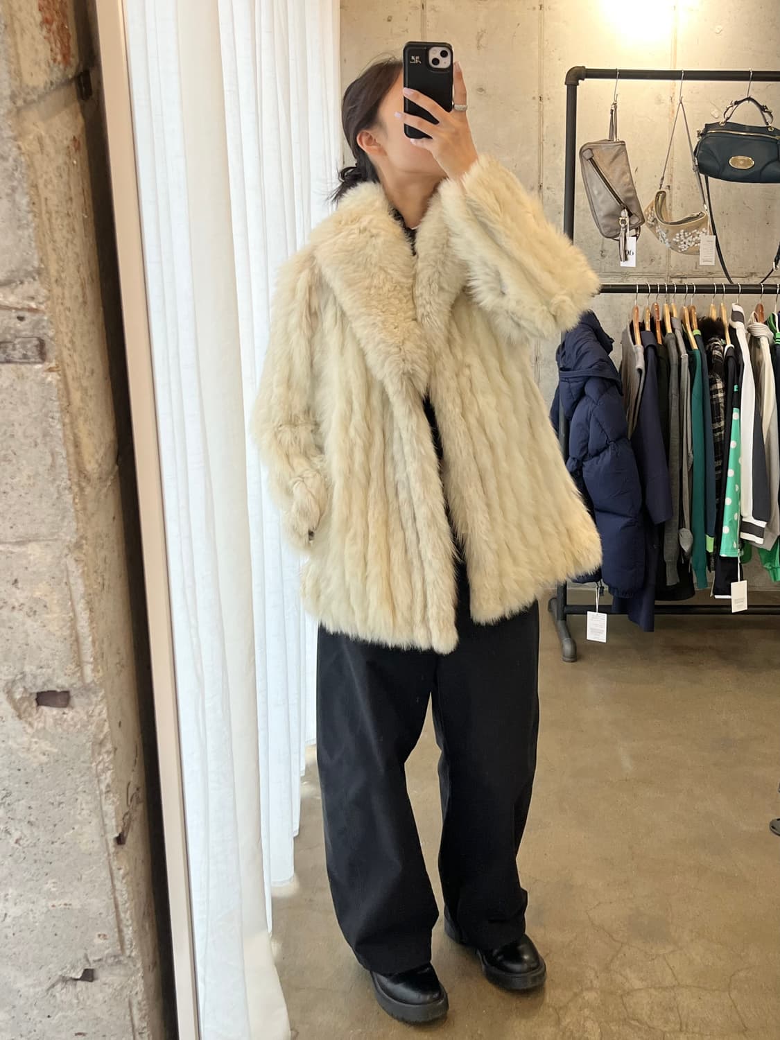 리얼 폭스퍼 모피코트 아아보리 상품이미지2