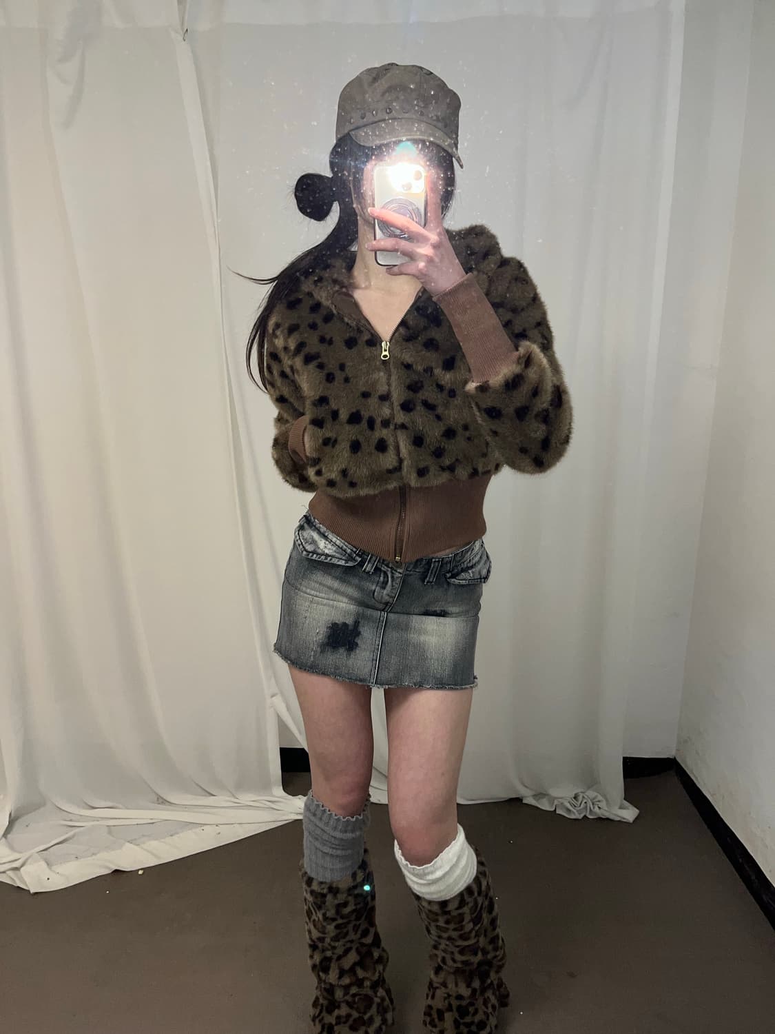 갸루 레오파드 퍼 후드집업  상품이미지2