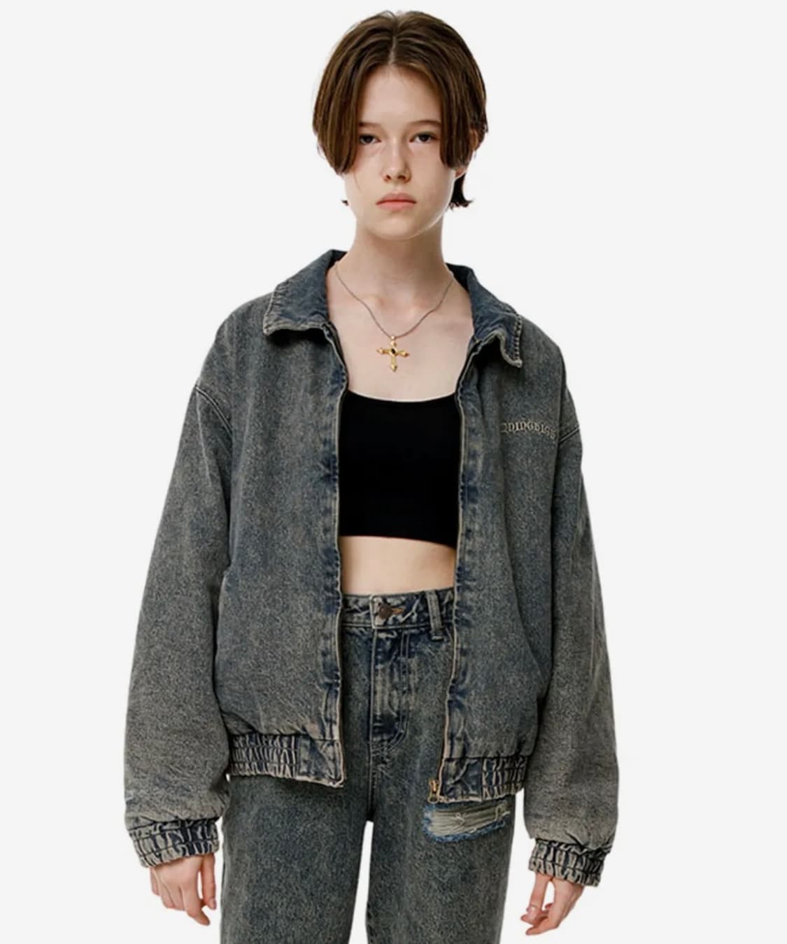 정가 19만원 러닝하이 바시티 로고 워시드 데님 점퍼 베이지 상품이미지6