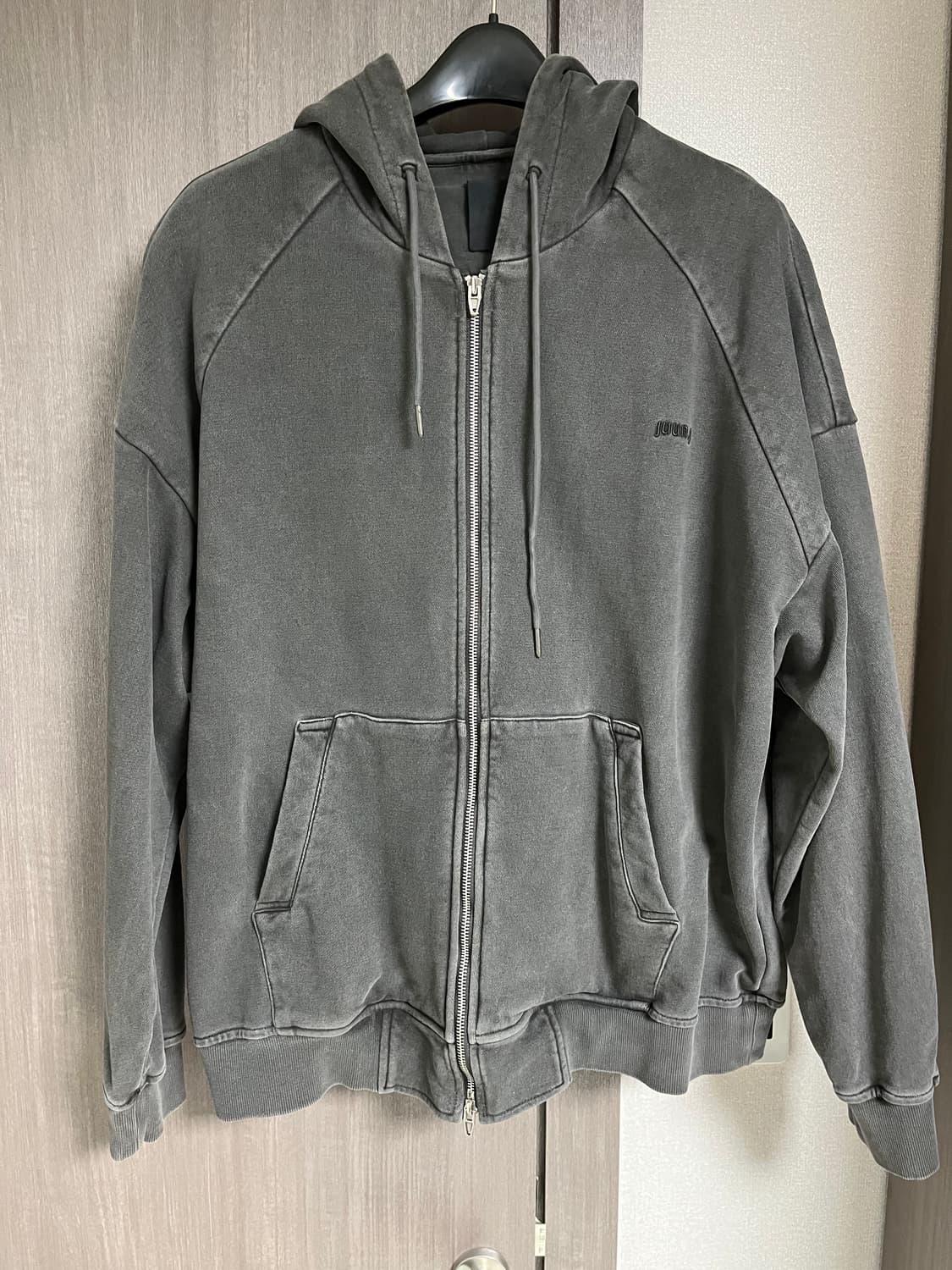 준지 남성 그레이 후드 집업 & 트레이닝 바지 셋업 상품이미지1