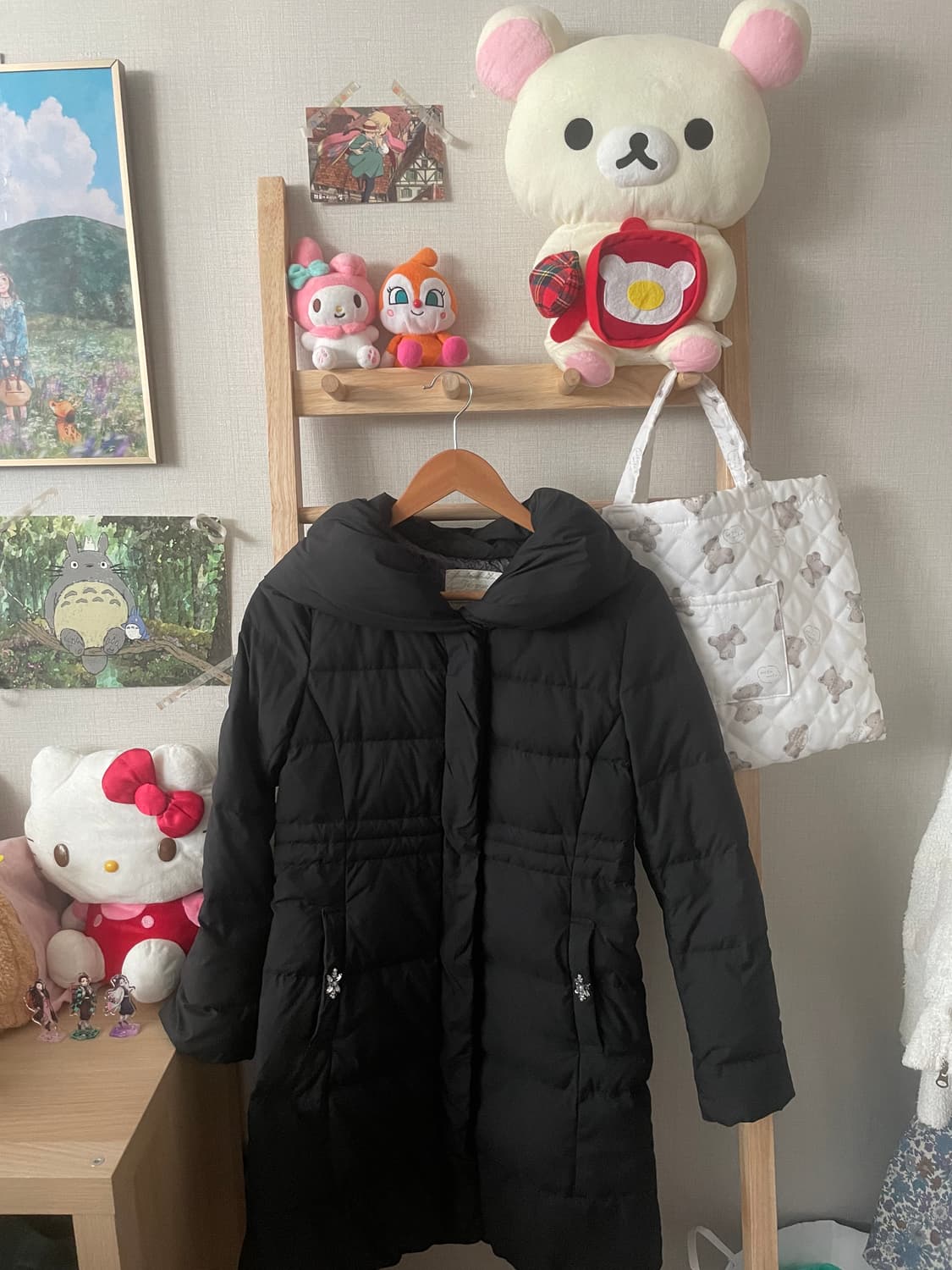 모리걸 빈티지 블랙 눈꽃 롱 패딩 🖤🤍 상품이미지1