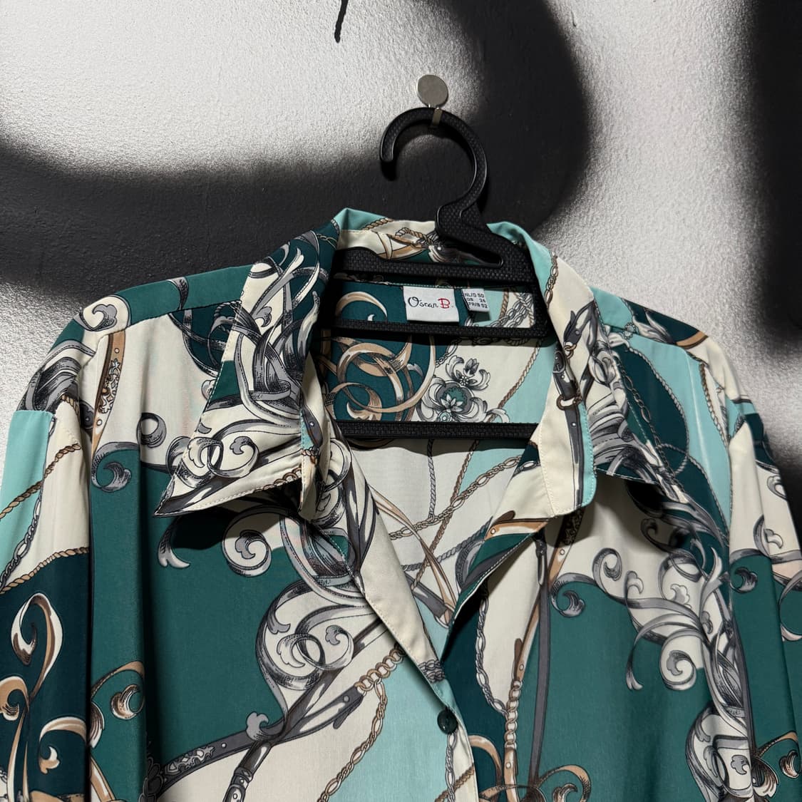 VTG 빈티지 에스닉 바로크 풀 패턴 오픈 카라 폴리 긴팔 셔츠 상품이미지3