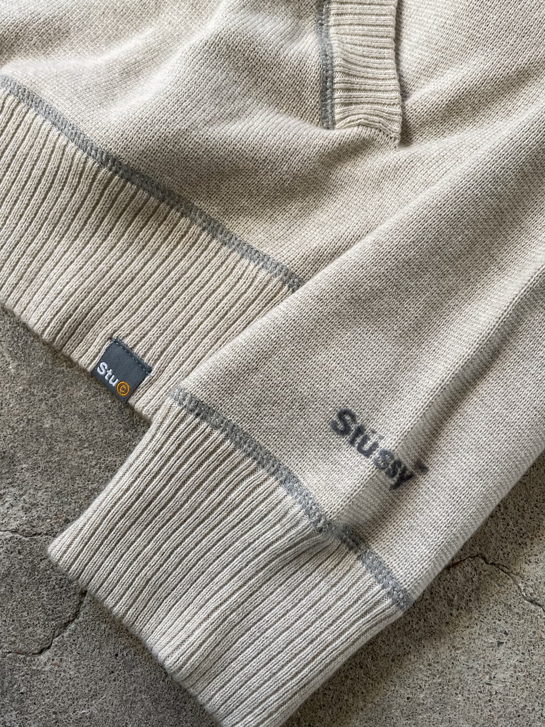 00s Stüssy Knit Oatmeal hood zip 상품이미지5