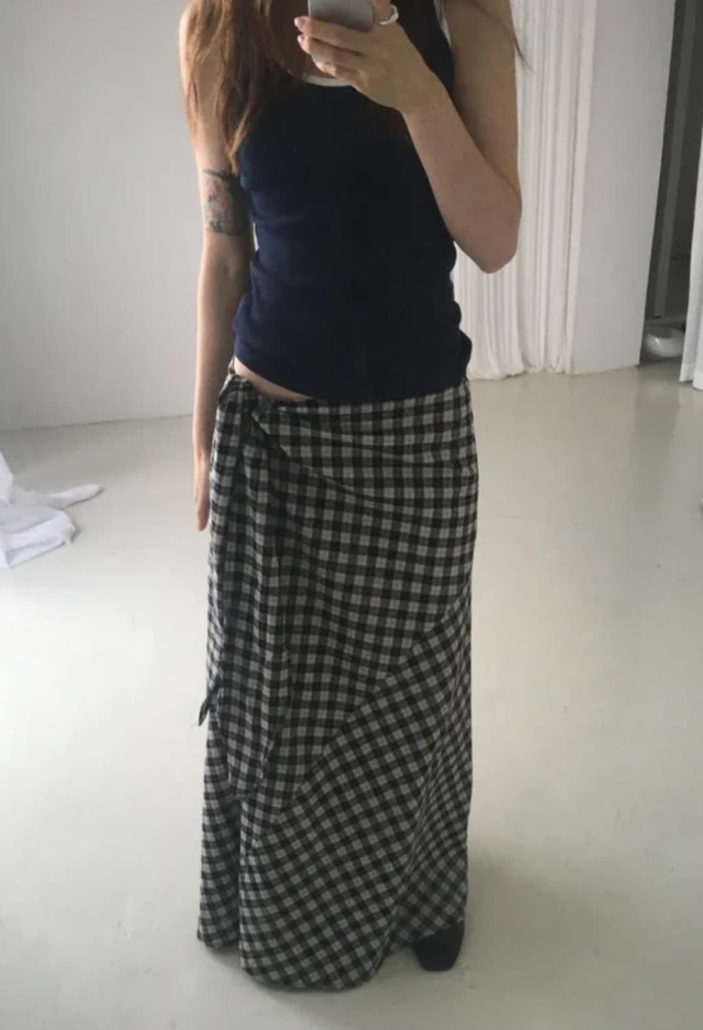 맥시 체크 스커트 상품이미지1