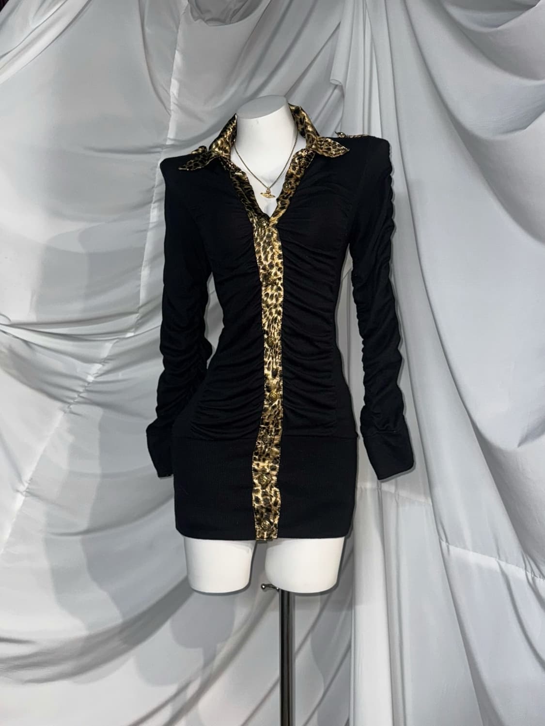 무채색 오네갸루 레오파드 딱붙 셔링 디아깔 코디세트 상품이미지5