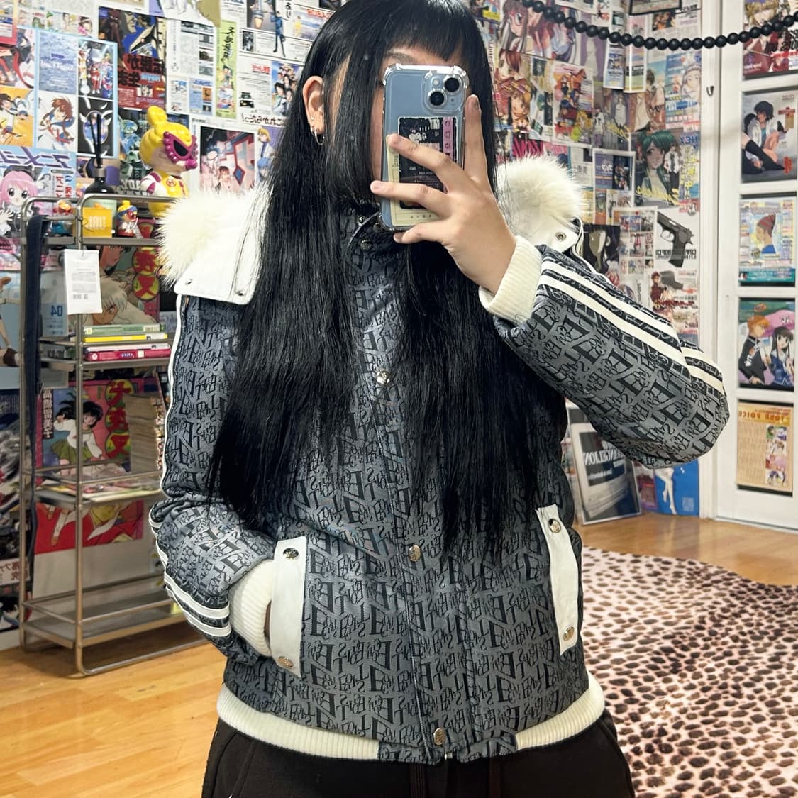 에고이스트 모노그램 갸루 퍼 후드 패딩 점퍼 상품이미지1