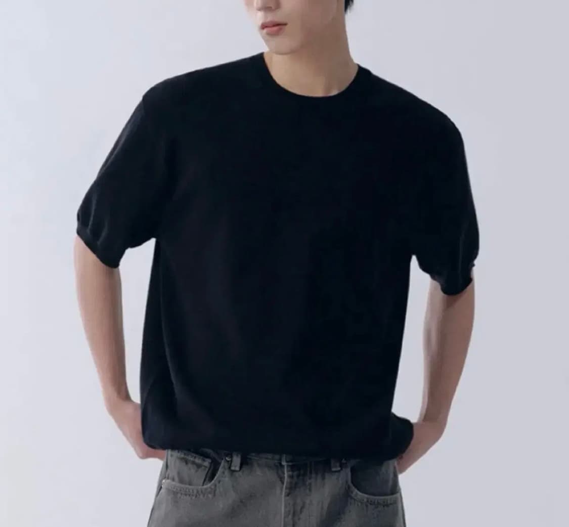 무신사스탠다드 무탠다드 워셔블수피마 코튼 크루넥 반소매 니트반팔 M 블랙 상품이미지1
