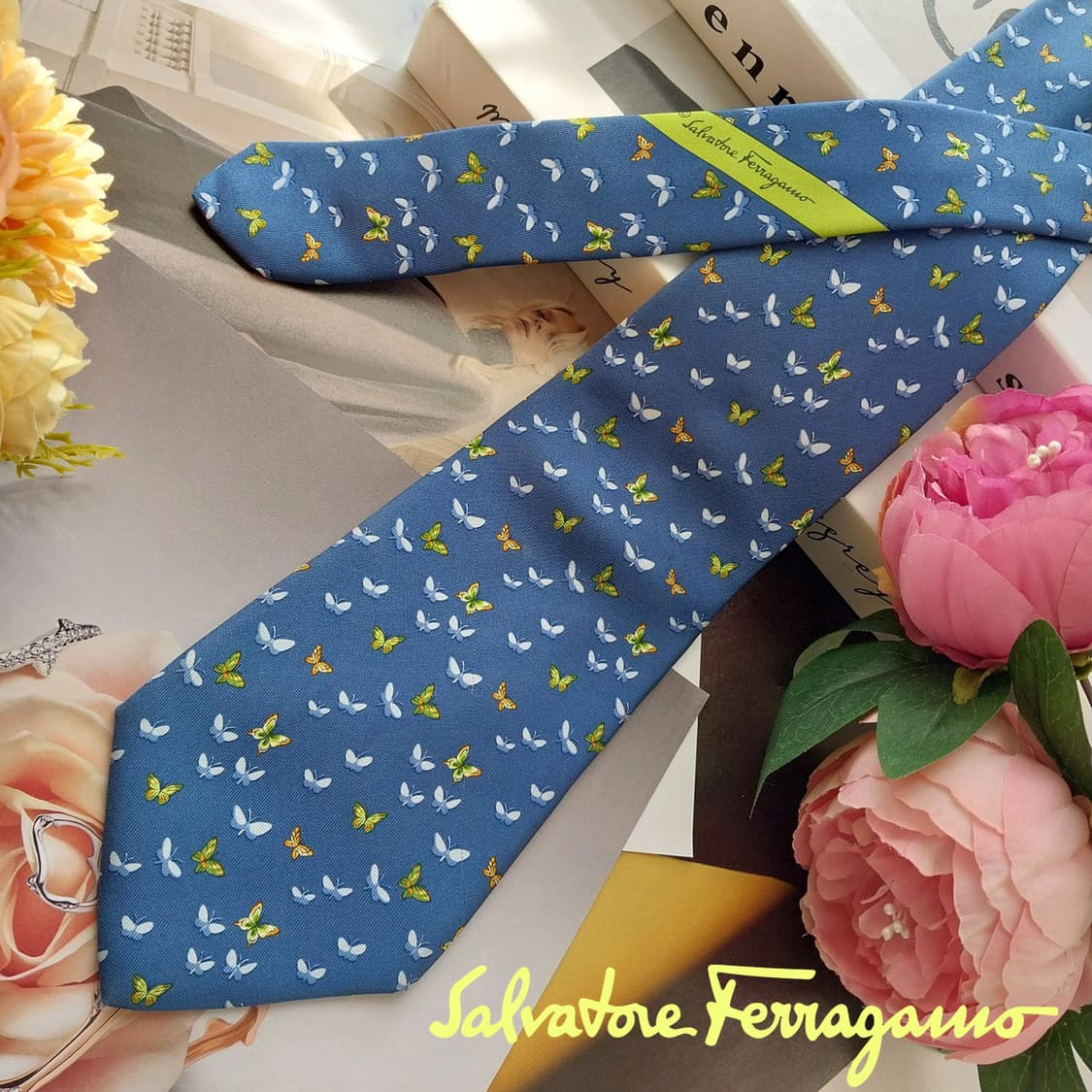 살바토레 페라가모 블루 나비 모티브 넥타이 9.5cm A등급 K2542 상품이미지2