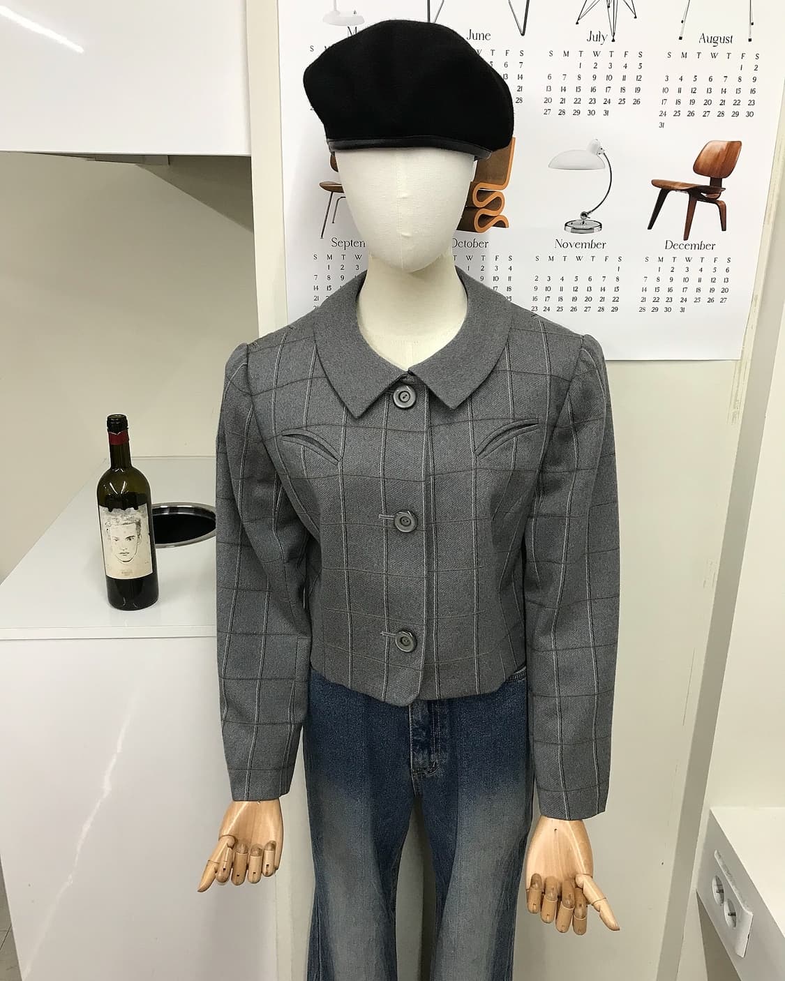 발망 울 체크 크롭 자켓 상품이미지5