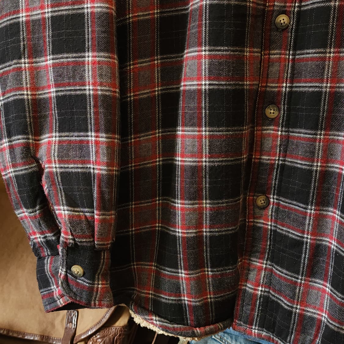 00s 랭글러 웨스턴 셔츠 플란넬 체크셔츠 쉐르파 양털 자켓 레드 xl 상품이미지7