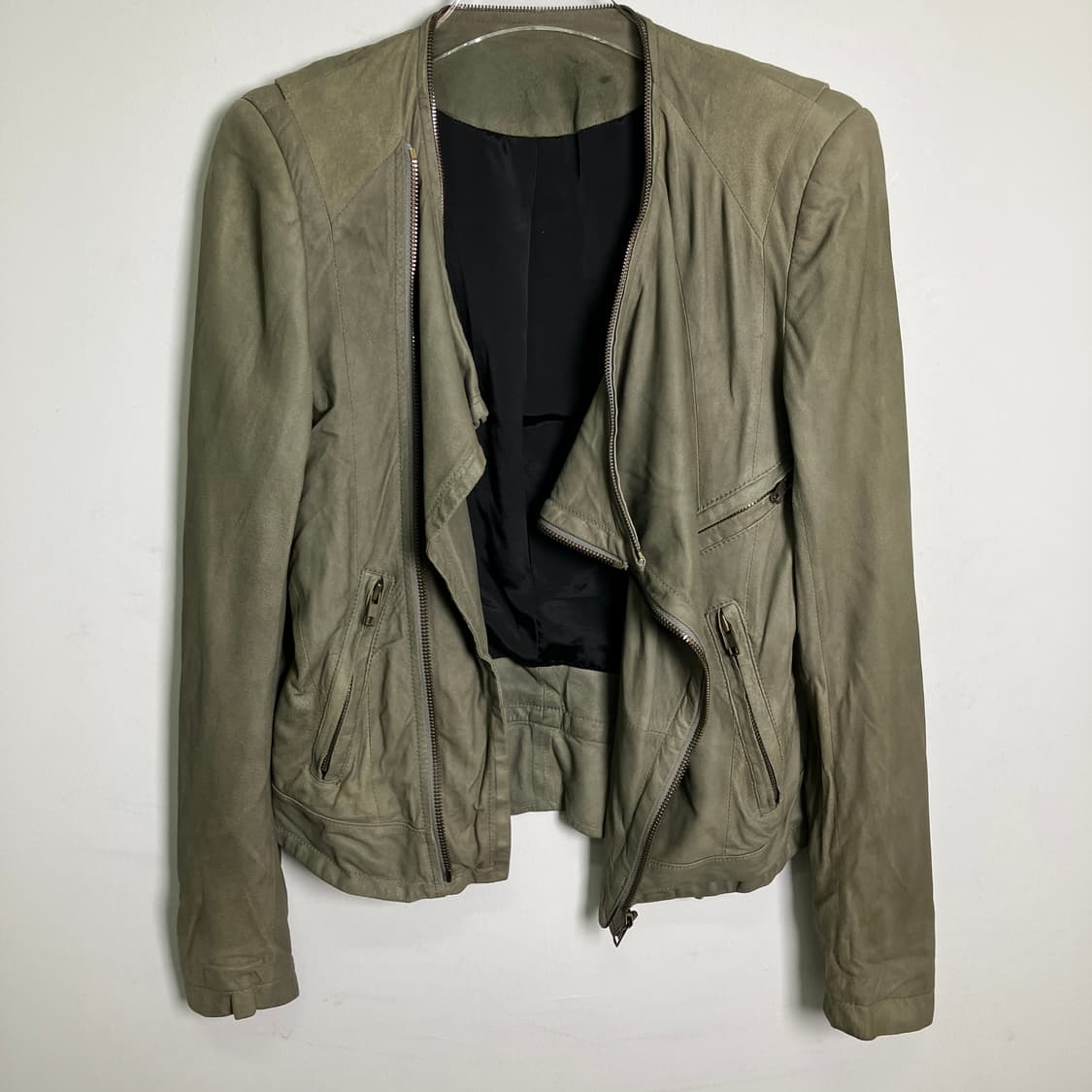 시스템 사선 지퍼 드레이프 가죽 자켓 상품이미지5