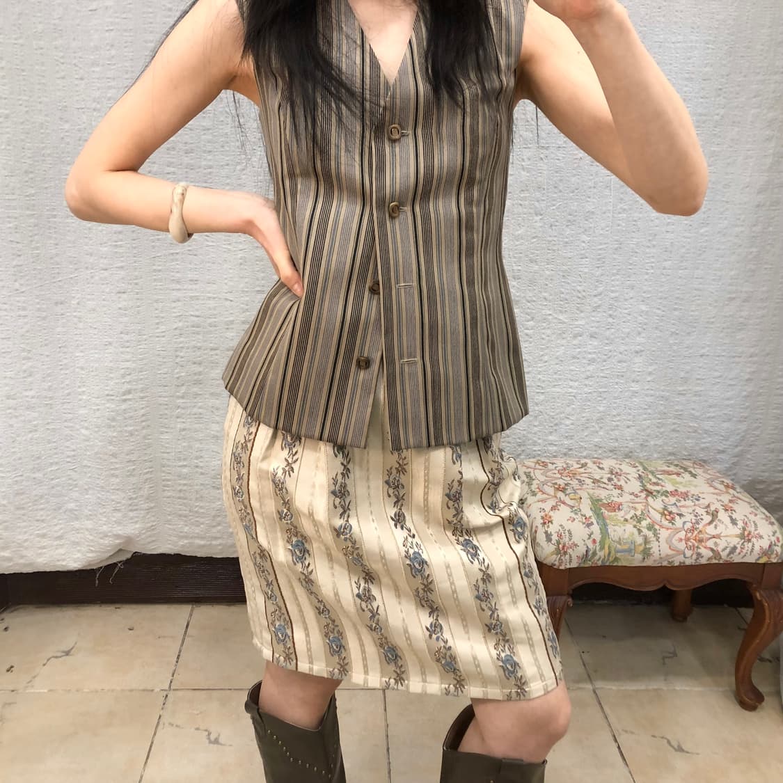 vintage garden stripe midi skirt 상품이미지2