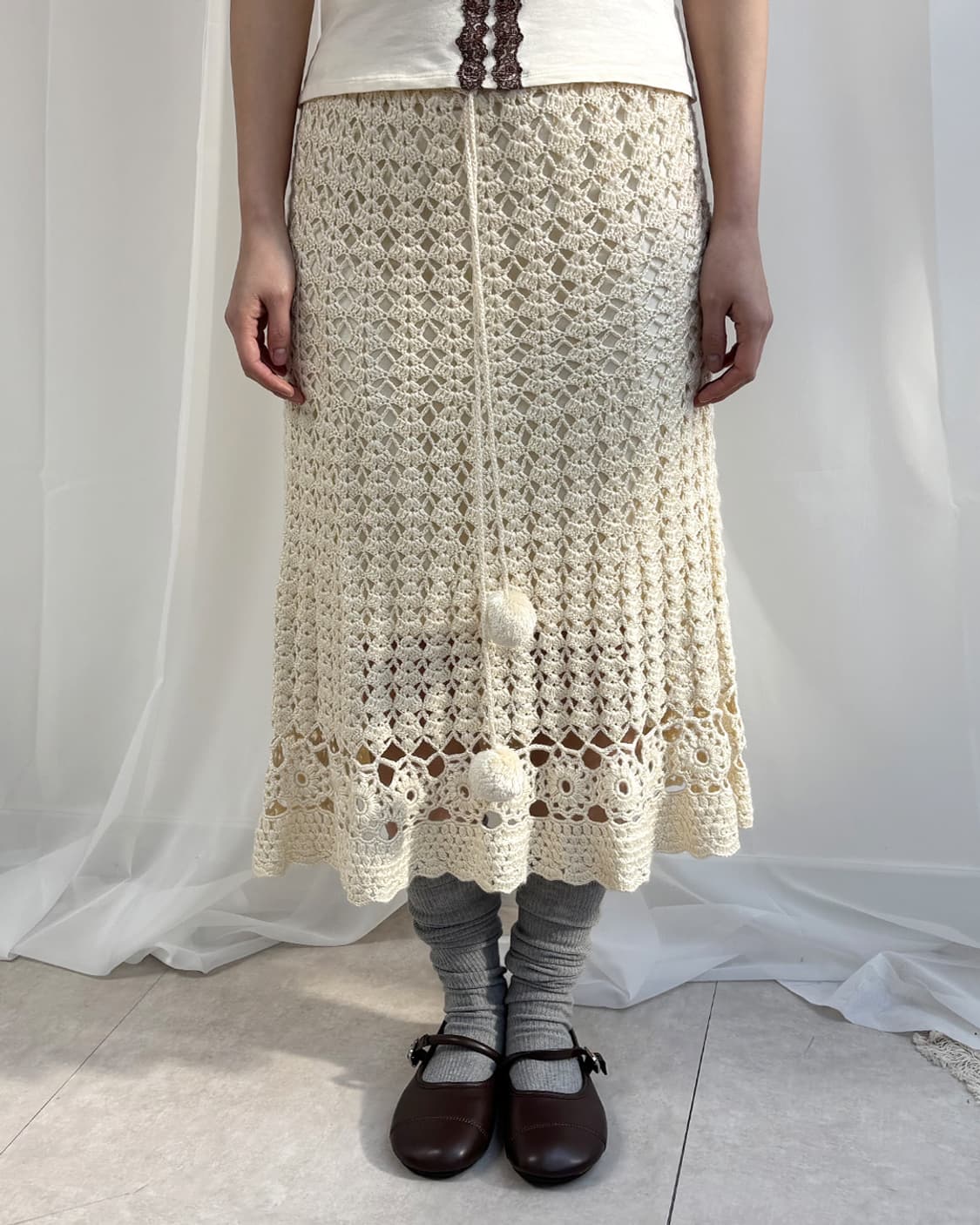 popo creamy crochet knit skirt/dress 상품이미지4