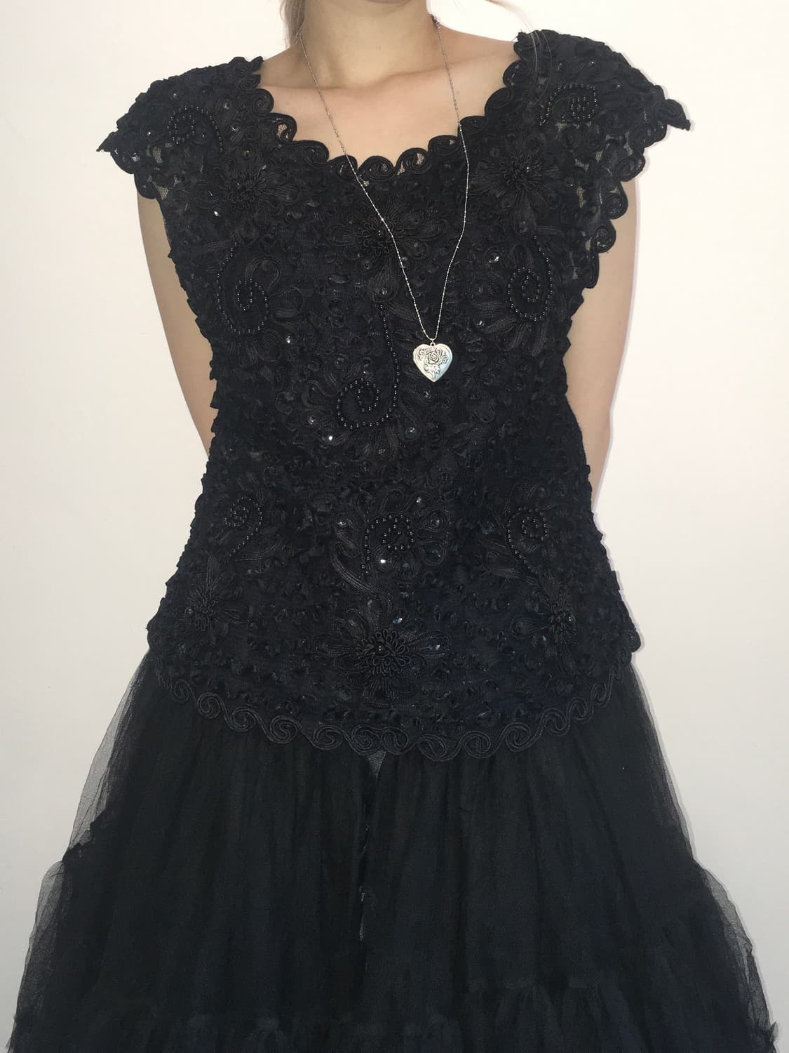 Jpn vintage Black lace beads blouse 상품이미지4
