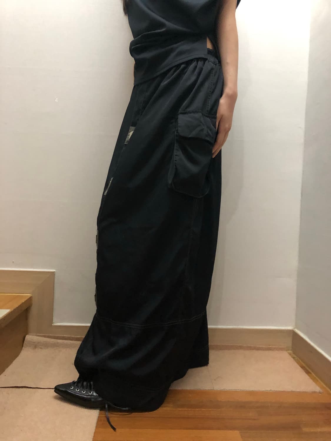 빈티지 블랙 오리엔탈 포켓 롱 스커트 상품이미지6