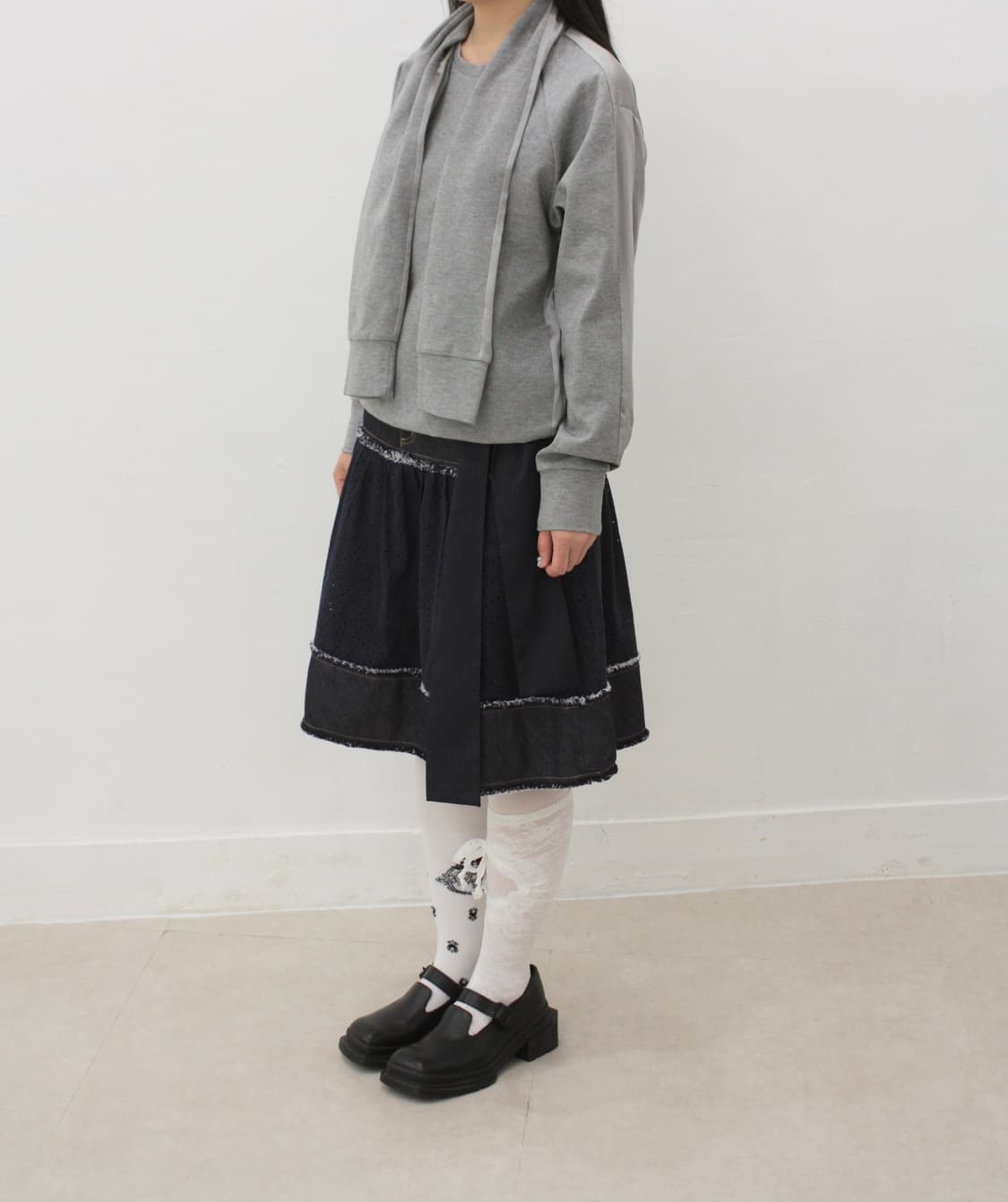 vtg denim ribbon skirt 상품이미지2