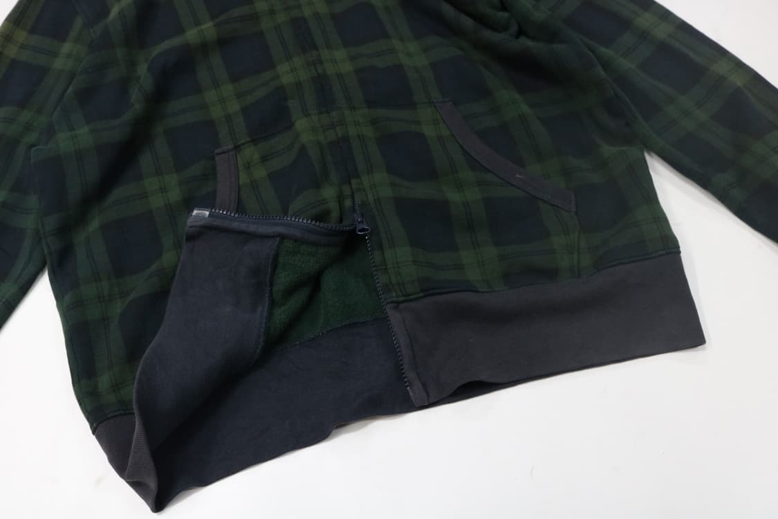 AUTHENTIC 워시드 그린 블랙 타탄 체크 기모 후드 집업 (XL) 상품이미지4