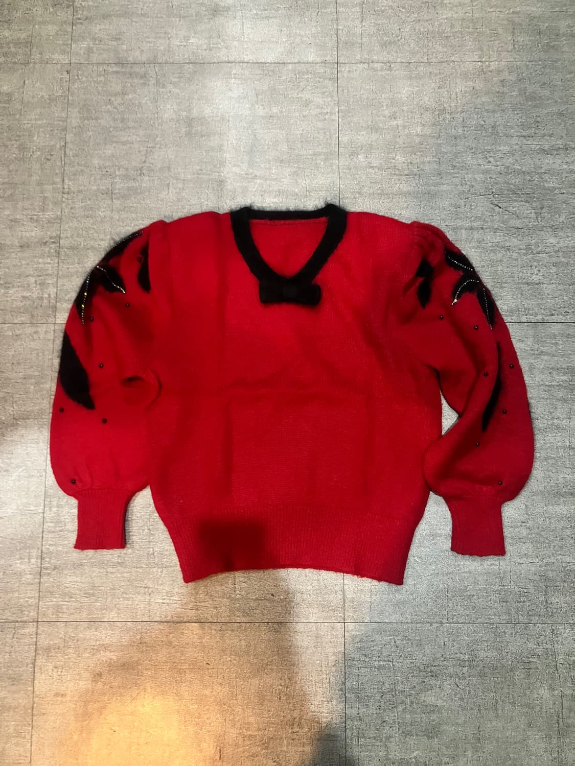 일본빈티지 luvblue 하구미모리걸 달천깔페어리 리본디테일 퍼프니트 상품이미지1