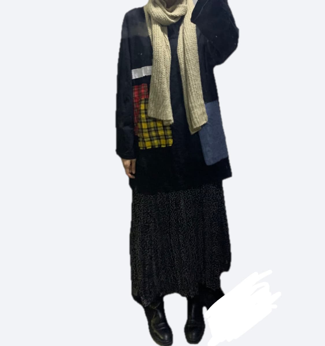 블랙 땡땡이 도트 플리츠 롱스커트 프리사이즈 상품이미지2