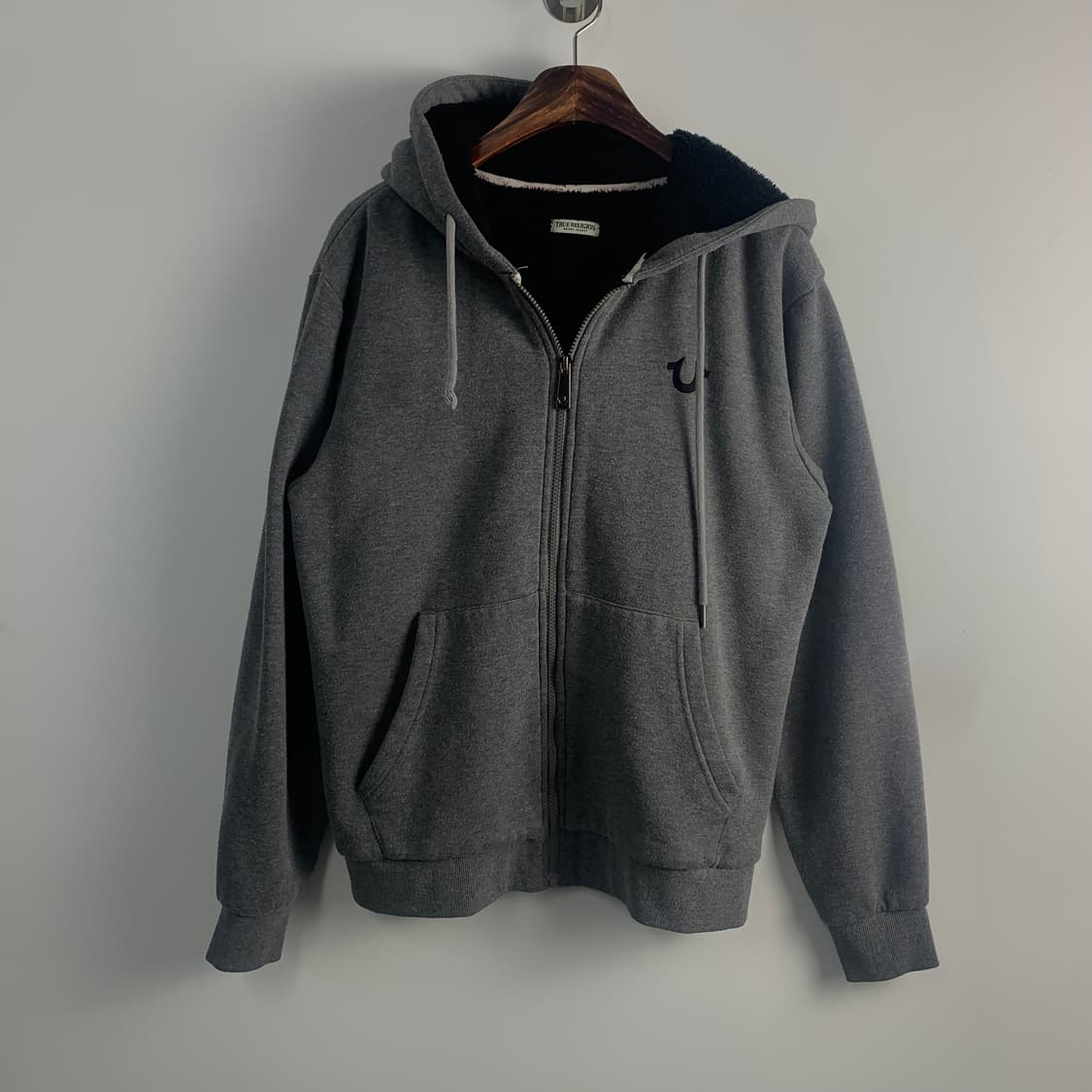 트루릴리전 자수로고 그레이 후드집업 상품이미지2