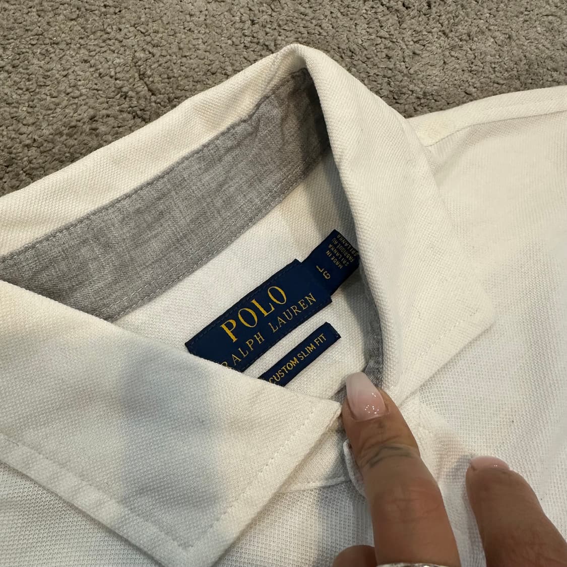 폴로 화이트 로고 커스텀 슬림 핏 반팔 셔츠L 상품이미지2