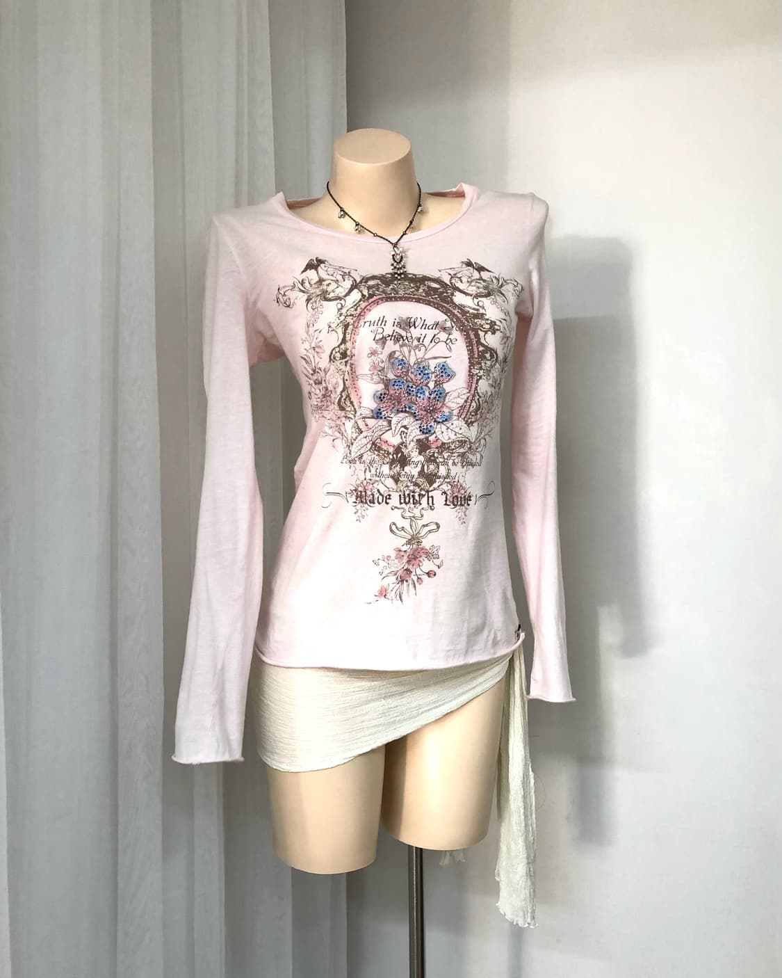 antique floral printing pink long sleeve 상품이미지1