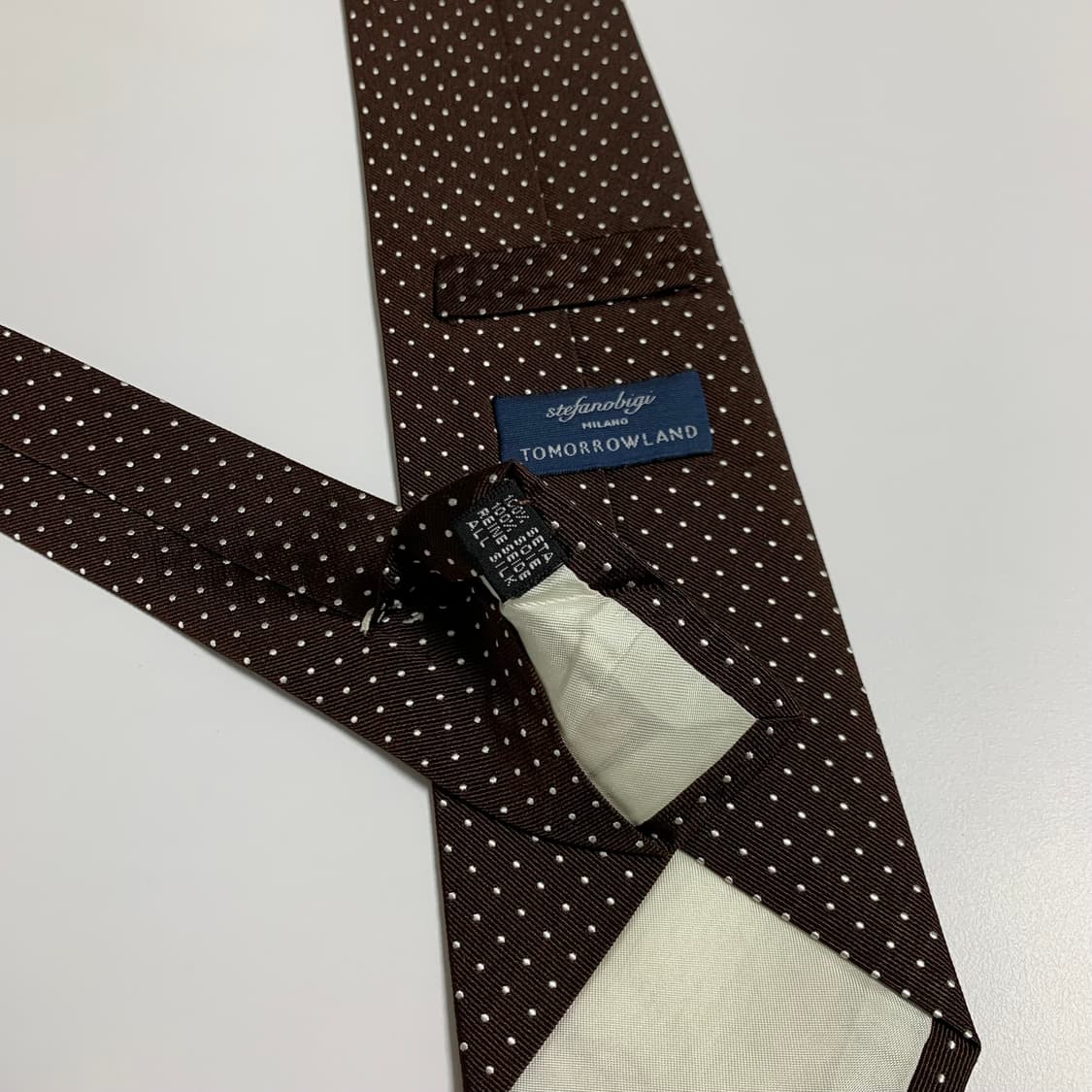 스테파노비지 x 투모로우랜드 브라운 도트 실크 넥타이 이탈리아제 최상급 상품이미지7