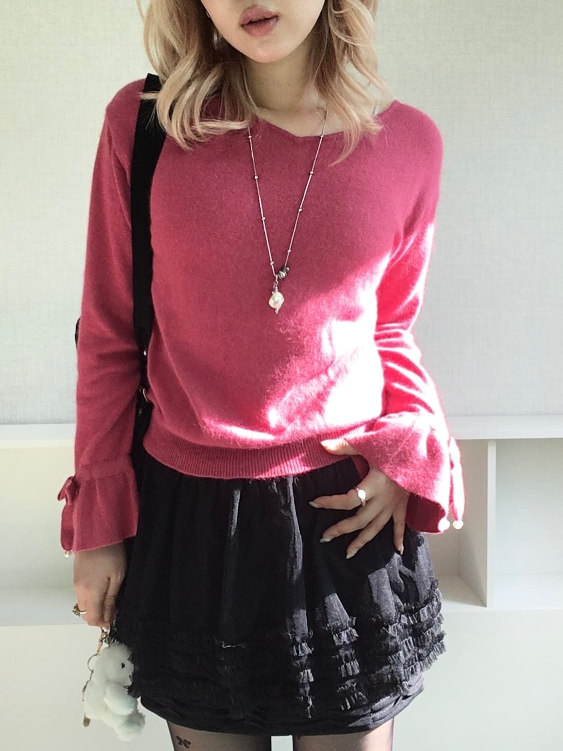 jpn vintage magenta pink ribbon pearl kn 상품이미지4