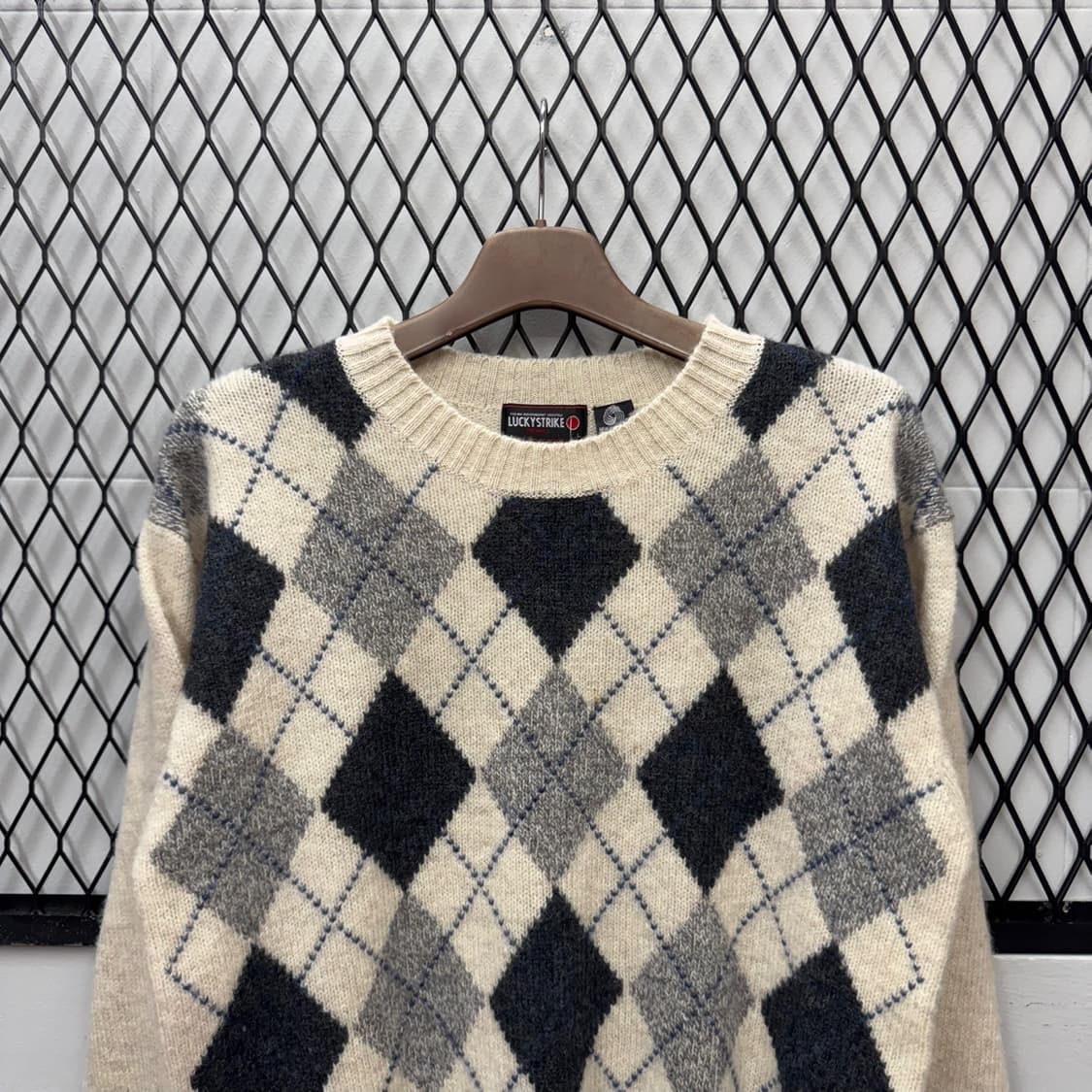 JPN VTG 아가일 패턴 울 니트 스웨터 루즈핏 아이보리 상품이미지3