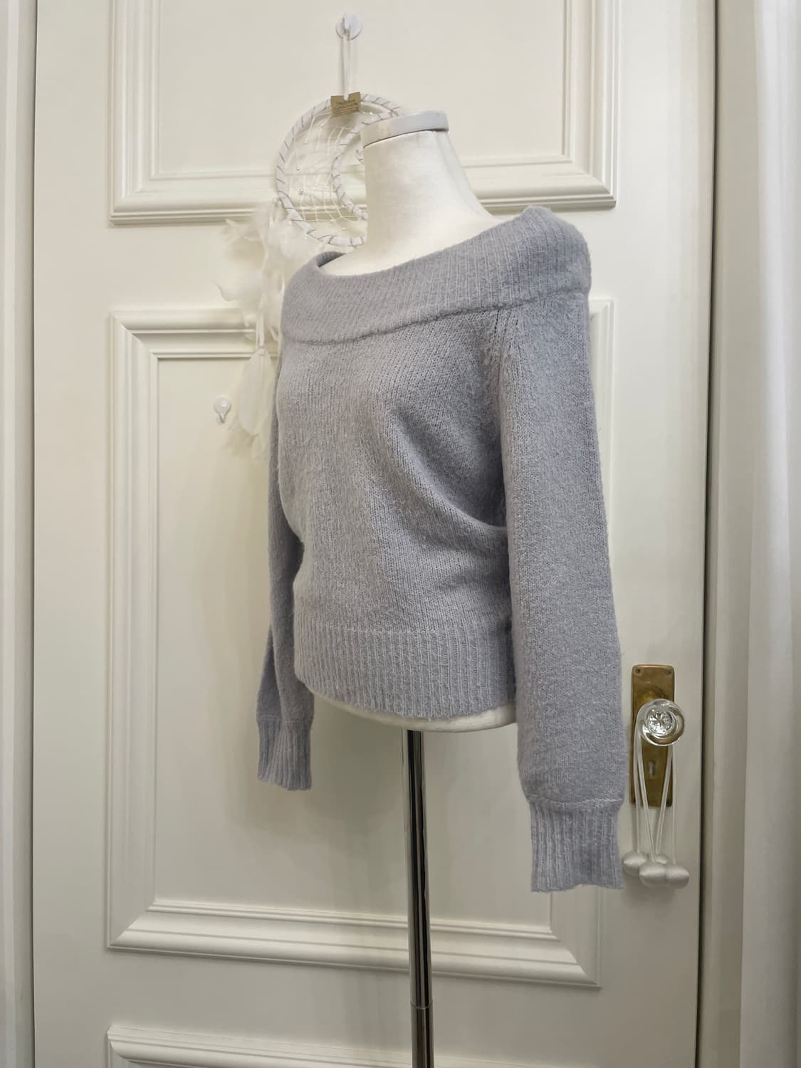 blue gray back bow point off-shoulder sw 상품이미지2