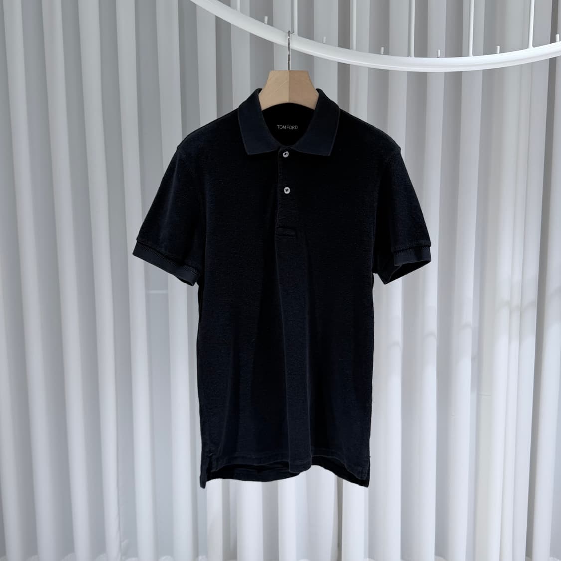 (A+/48) / 톰포드 타월링 테리 코튼 폴로 카라 반팔 티셔츠 블랙 상품이미지1